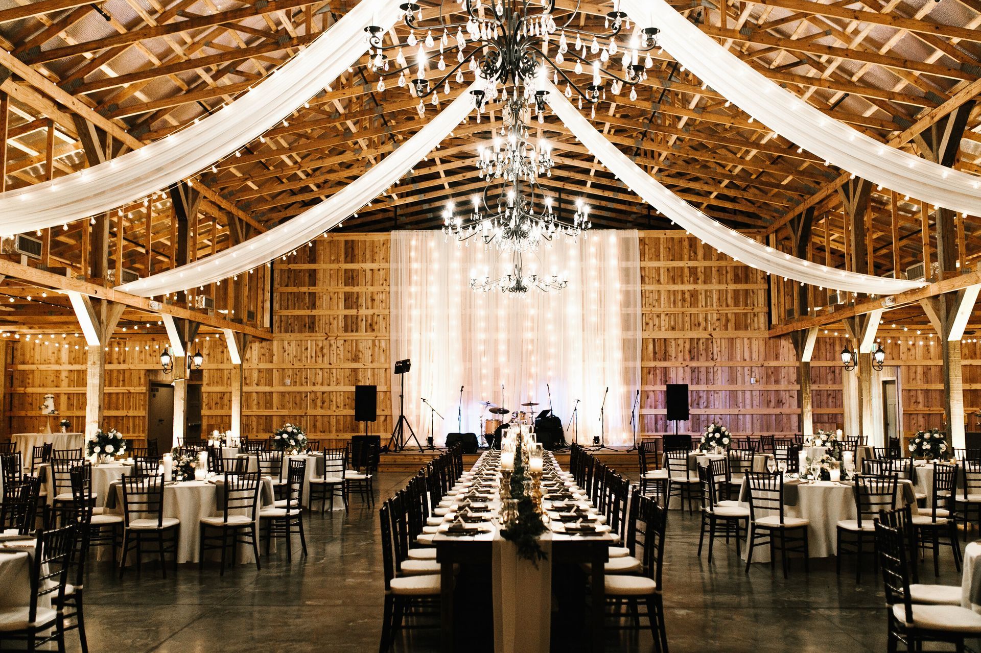 Jamie & Eric's Wedding room front view with tables and chairs set up for a wedding reception by Wedding Planner Nashville