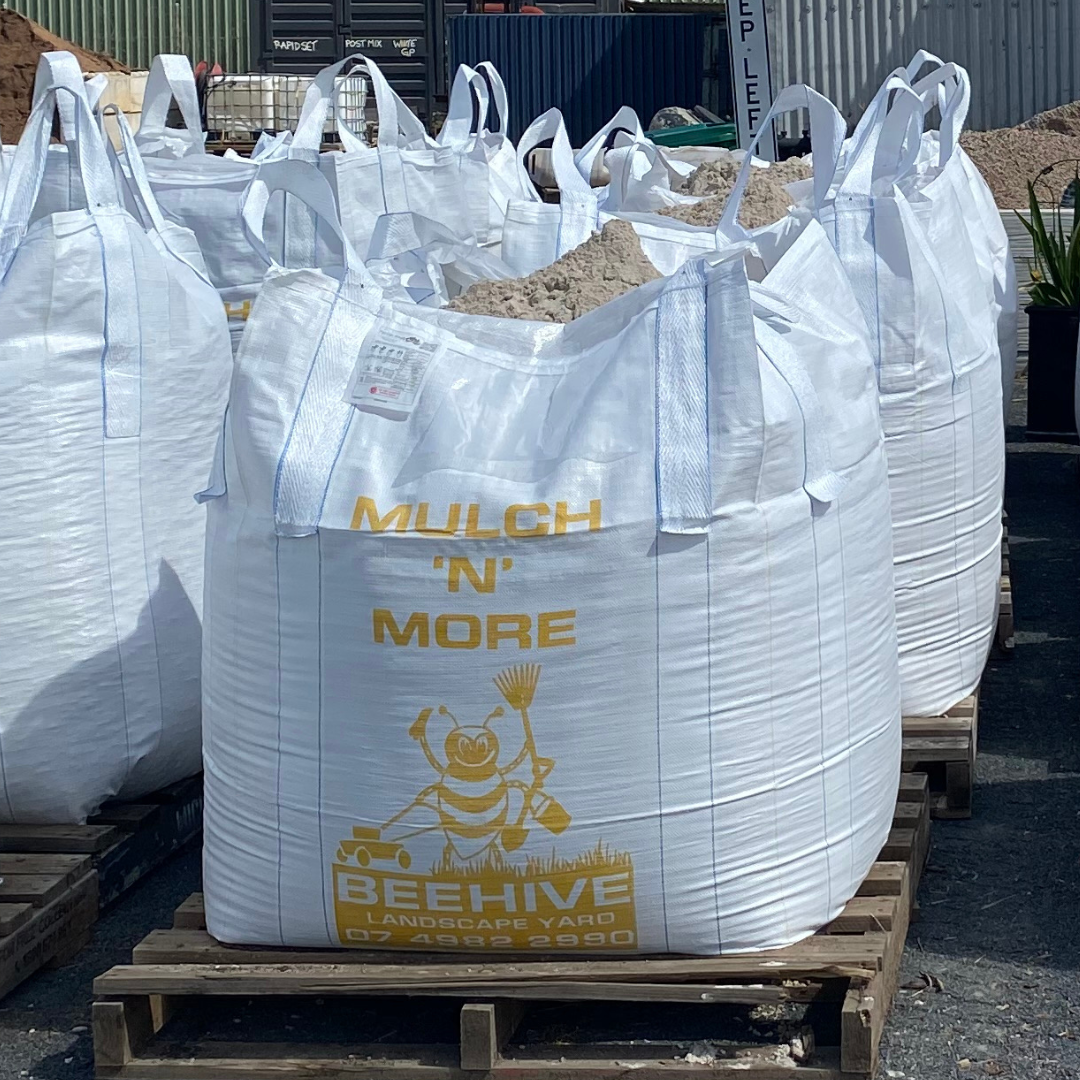 A Bunch of Bags That Say Mulch N More on Them — Beehive Property Maintenance in Emerald, QLD