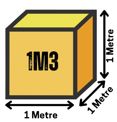 A Yellow Cube With the Number 1M3 on It — Beehive Property Maintenance in Emerald, QLD