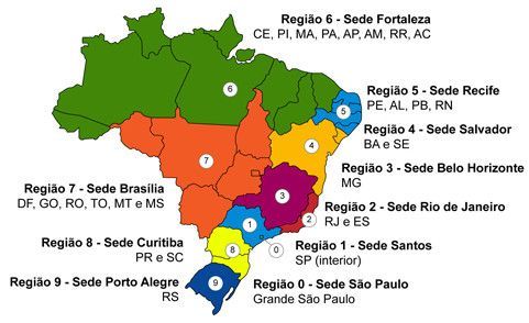 Um mapa do brasil mostrando as regiões do país
