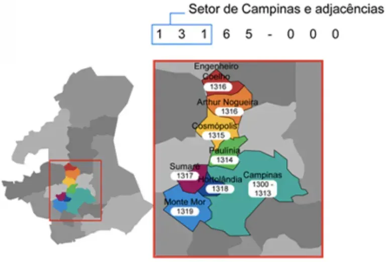 Um mapa mostrando o setor de campinas e áreas adjacentes