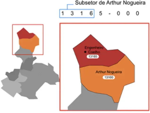 Um mapa mostrando a localização do subsetor de arthur nogueira