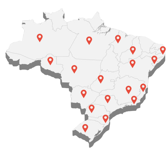 Um mapa do brasil com alfinetes vermelhos