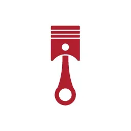 A simple, solid red icon of an engine piston on a white background.