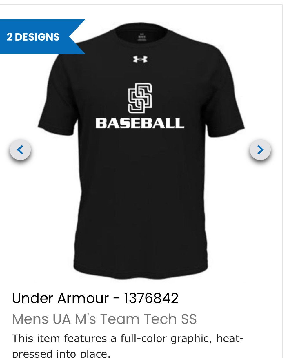 UNDER ARMOUR-TECH TEE SHIRT-BLACK WITH WHITE SS BASEBALL LOGO