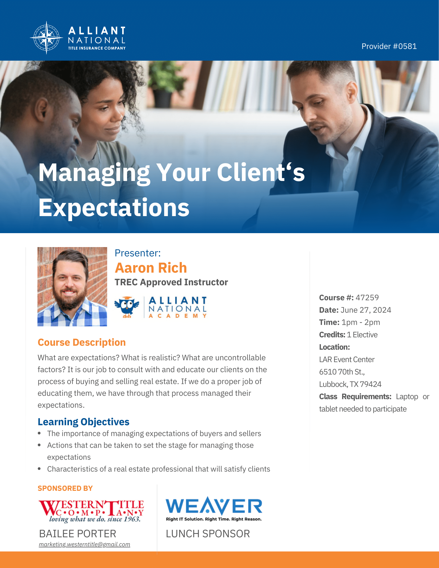 Realtor Continuing Education Lubbock, TX Western Title