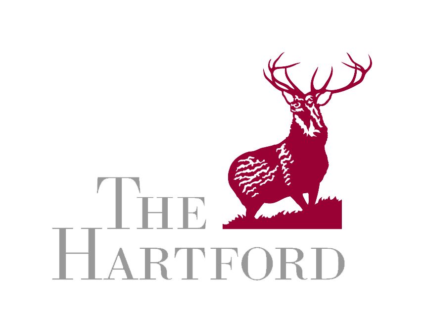 The hartford logo has a deer with antlers standing in the grass.