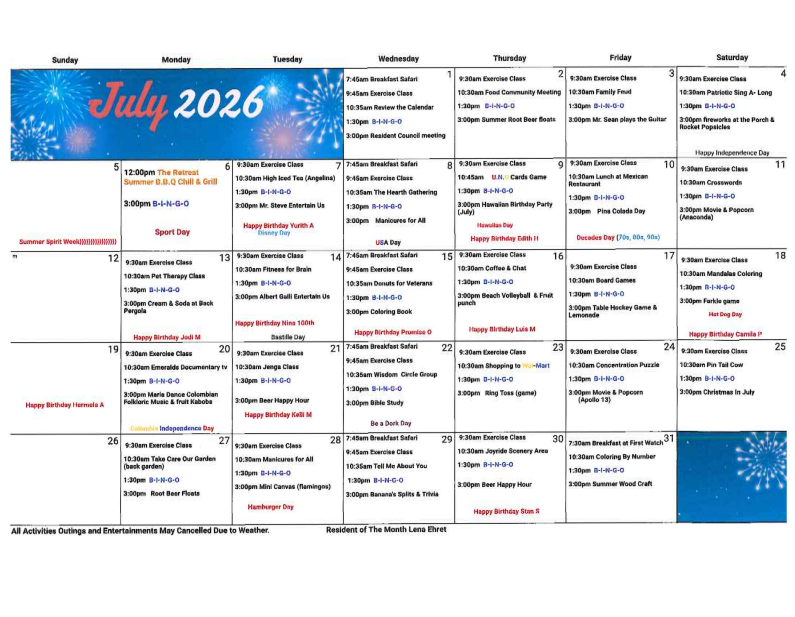 Activity Calendar