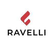 Logo RAVELLI con emblema geometrico rosso sopra testo nero in maiuscolo su sfondo bianco.