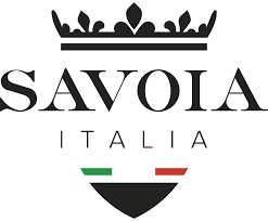 Logo di SAVOIA ITALIA con corona, testo nero e scudo tricolore verde-bianco-rosso.