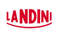 Logo LANDINI rosso con sottolineatura curva rossa su sfondo bianco.