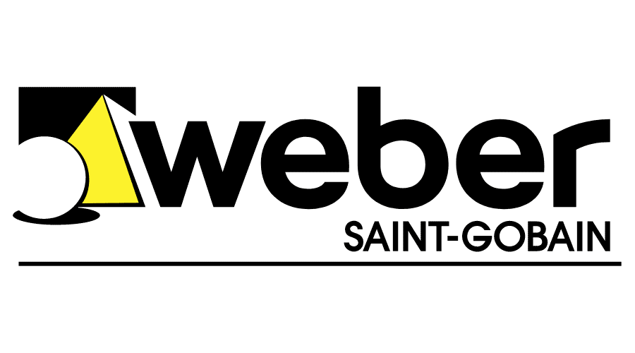 Logo di Weber Saint-Gobain in nero e giallo su sfondo bianco.