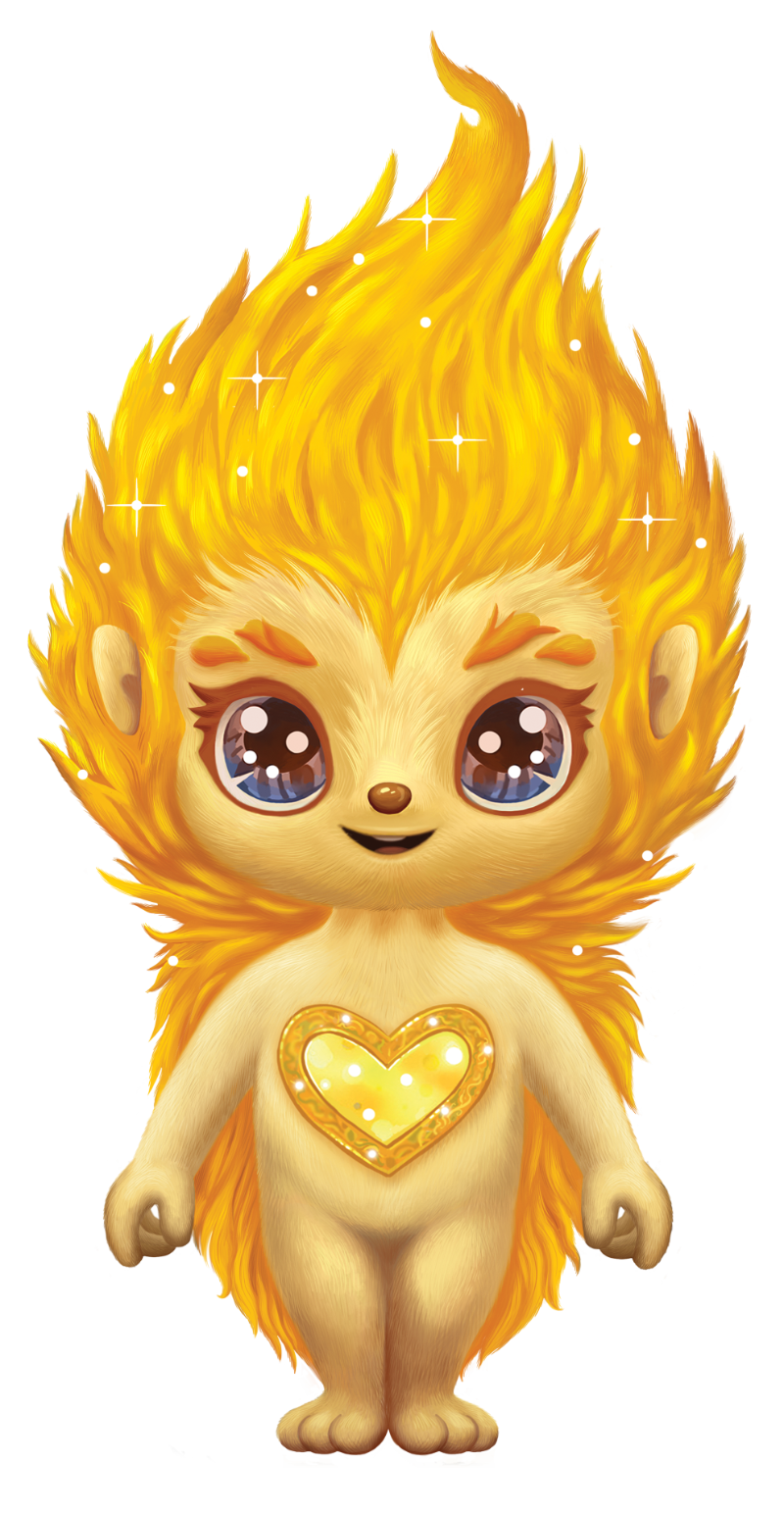 A cartoon hedgehog with a heart in its chest is standing on a white background.