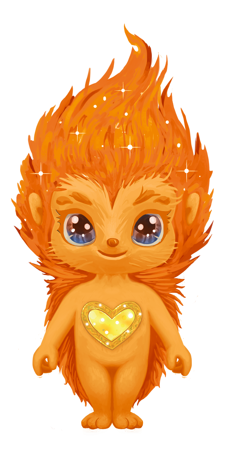 A cartoon illustration of a hedgehog with a heart on his chest.