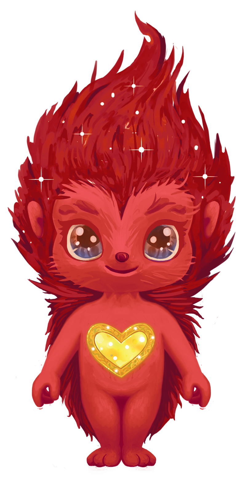 A cartoon illustration of a red hedgehog with a heart on his chest.