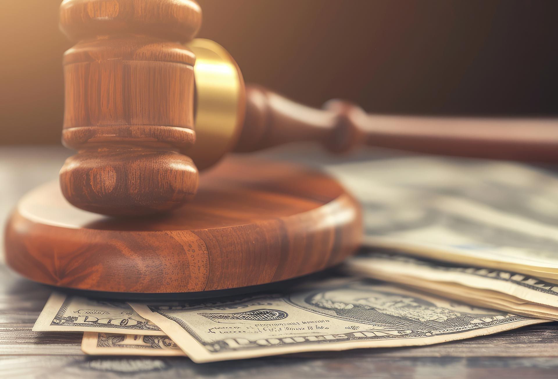 A gavel and legal block next to a stack of cash for a fast and reliable local bail bond service.
