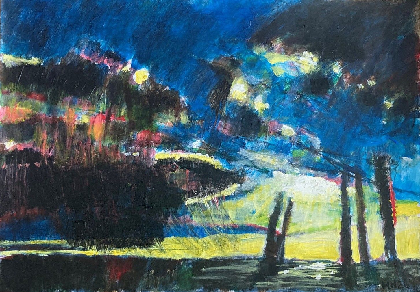 Approaching storm over the Wadden Sea, acrylic paint and mixed medium on paper, 42 x 59,4 cm, 2026, Hennie Huijgens.
