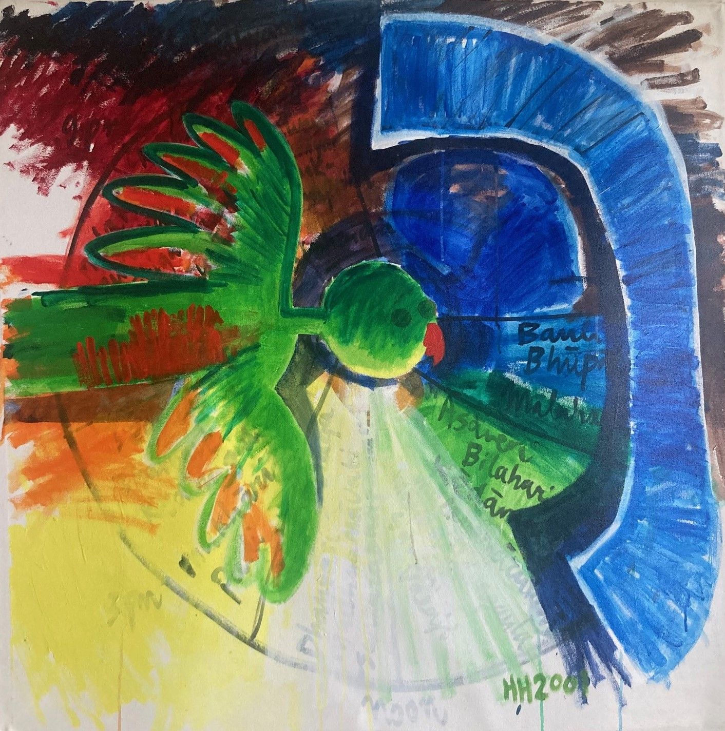 Raga III, acrylic on canvas, 100x100cm, 2001. Part of a triptych (right  part) from the series The Indian Paintings, made during a painting sabbatical in Cochin, Kerala, India.