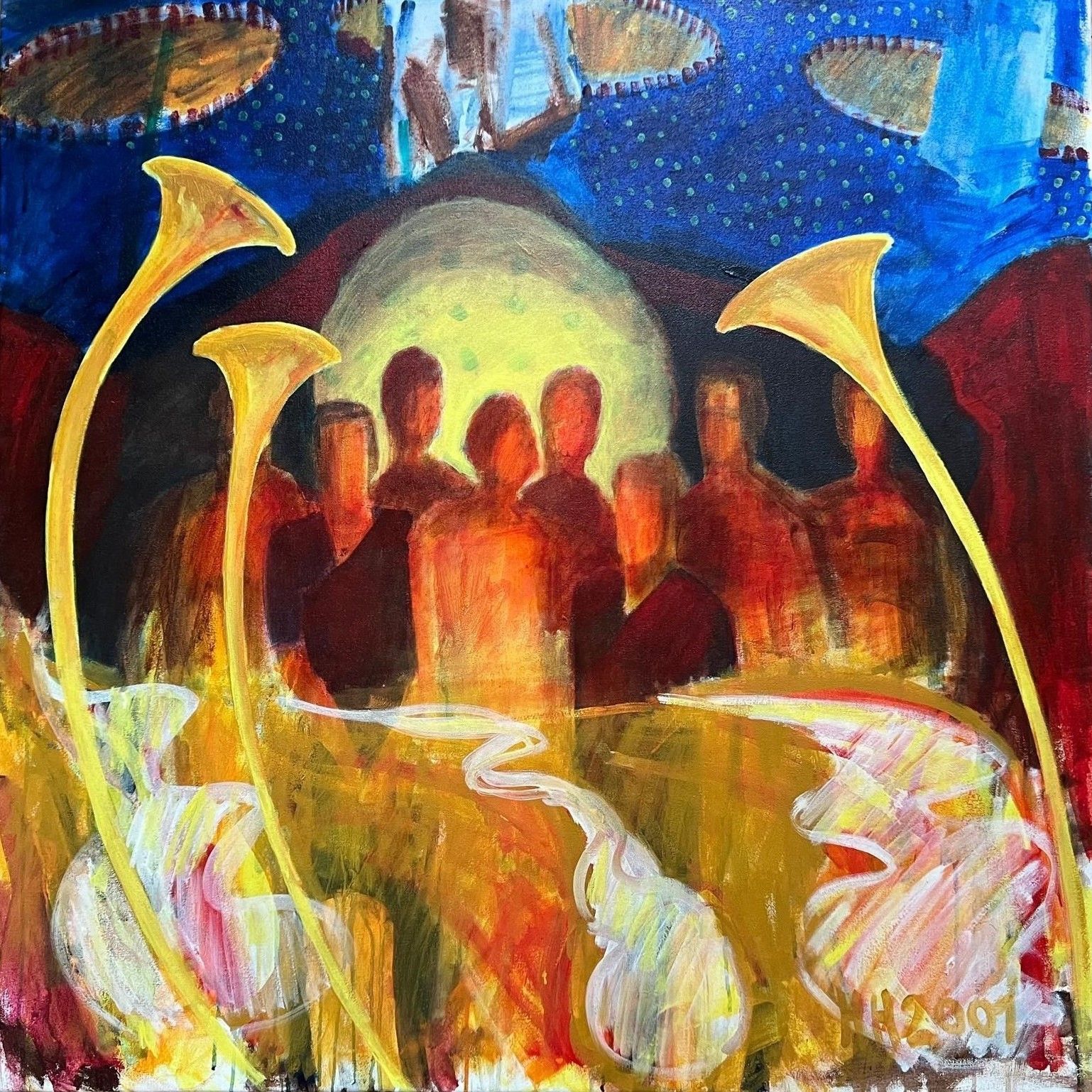 Raga VIII - Sultan H and his family, acrylic on canvas, 100x100cm, 2001. Painting from the series The Indian Paintings, made during a painting sabbatical in Cochin, Kerala, India.