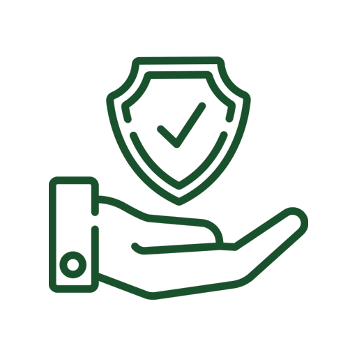 A hand is holding a shield with a check mark on it.