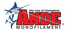A logo for ande monofilament with a marlin on it.