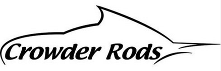A black and white logo for crowder rods with a shark on it.