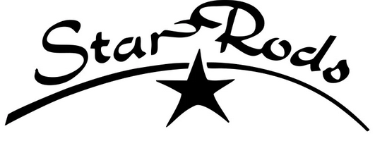 A black and white logo for star rods with a star in the middle.