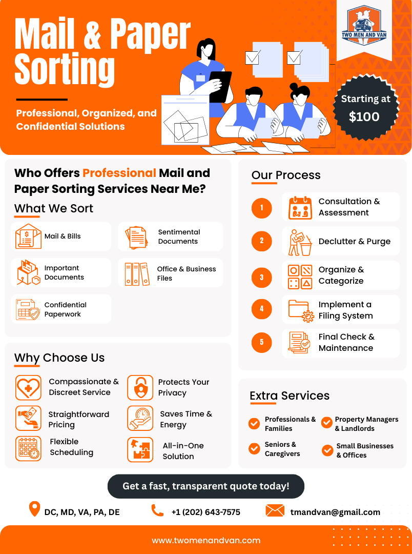 Mail & Paper Organization Services in Washington, DC | Two Men and Van