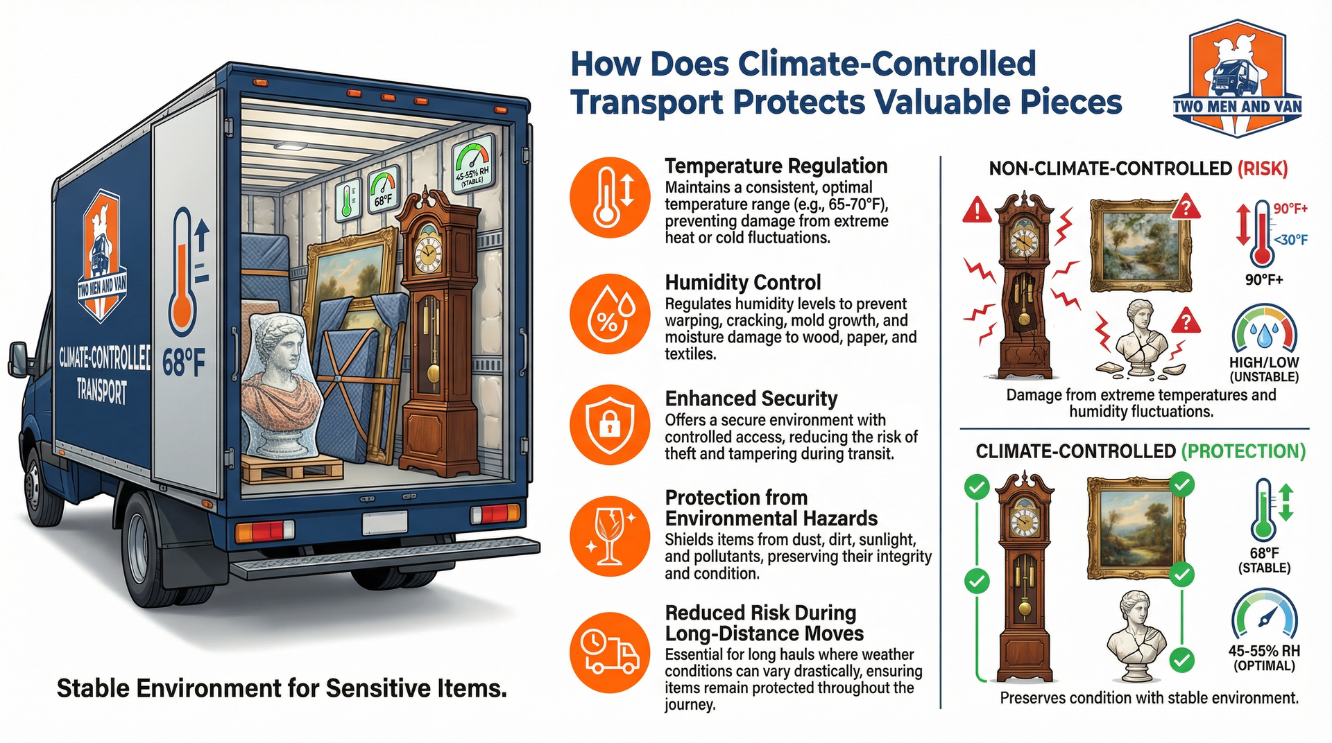 Truck interior with artwork, temperature, and humidity controls, with 