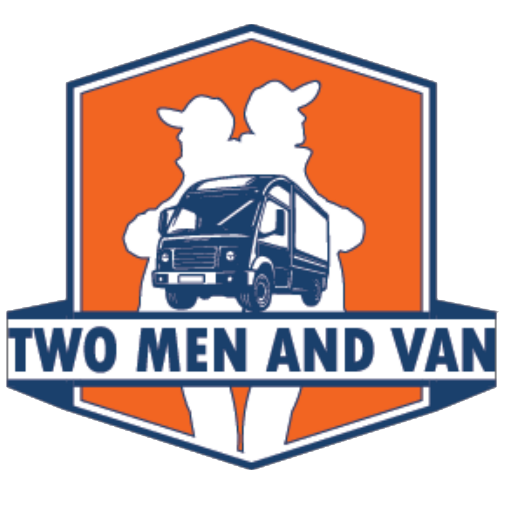 Two orange stick figures are standing next to each other on a white background.