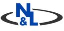 Logo N&L blu con un tratto ondulato grigio su sfondo bianco.