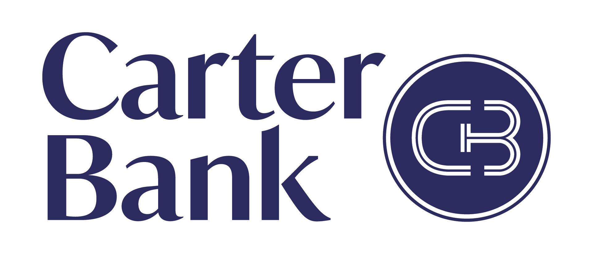 Carter Bank logo in dark blue text with circular CB emblem