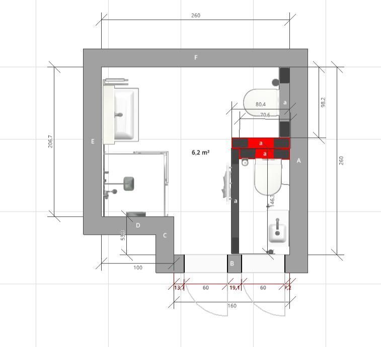 A floor plan of a bathroom with a toilet and a sink.