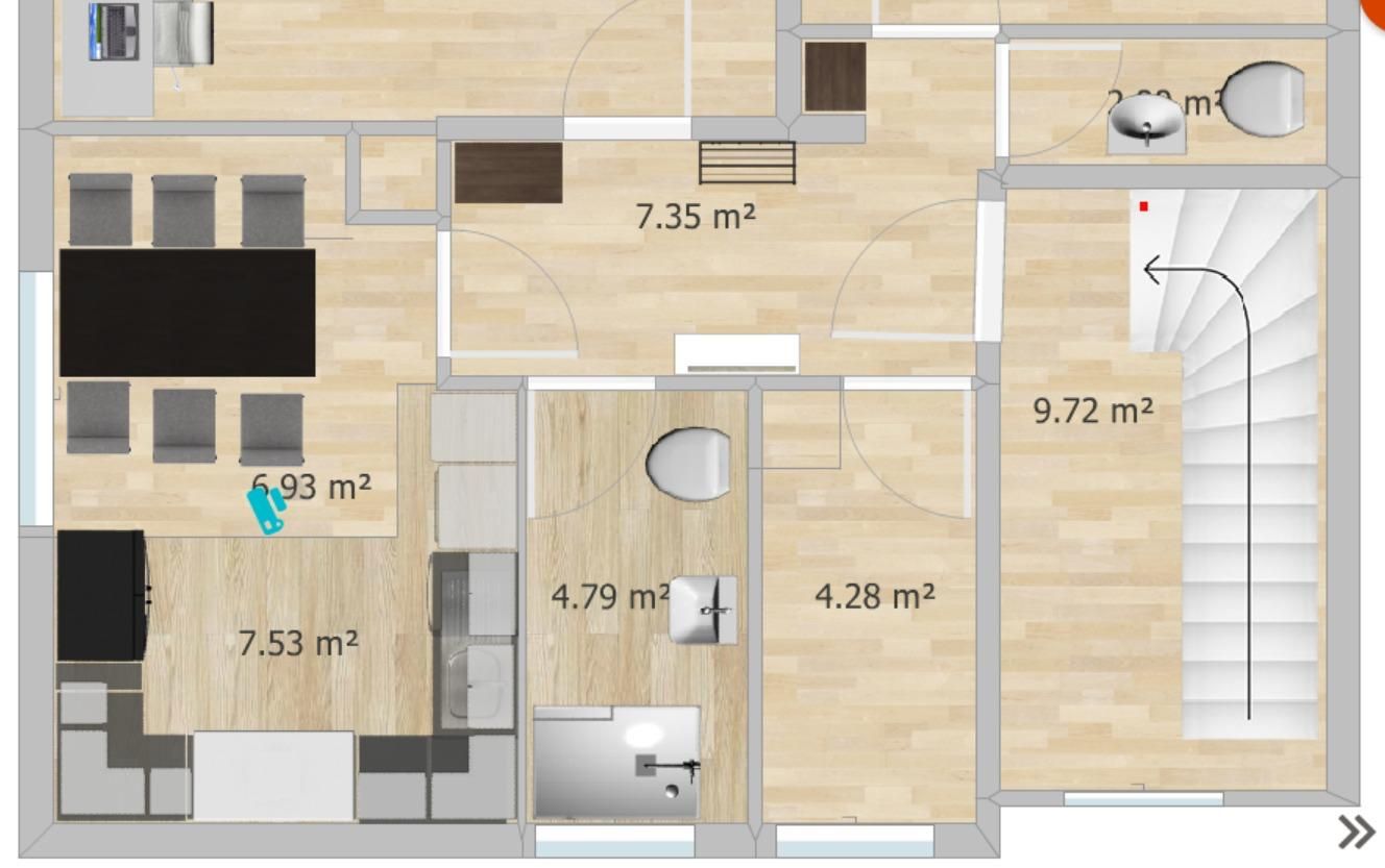 A floor plan of a house with a staircase