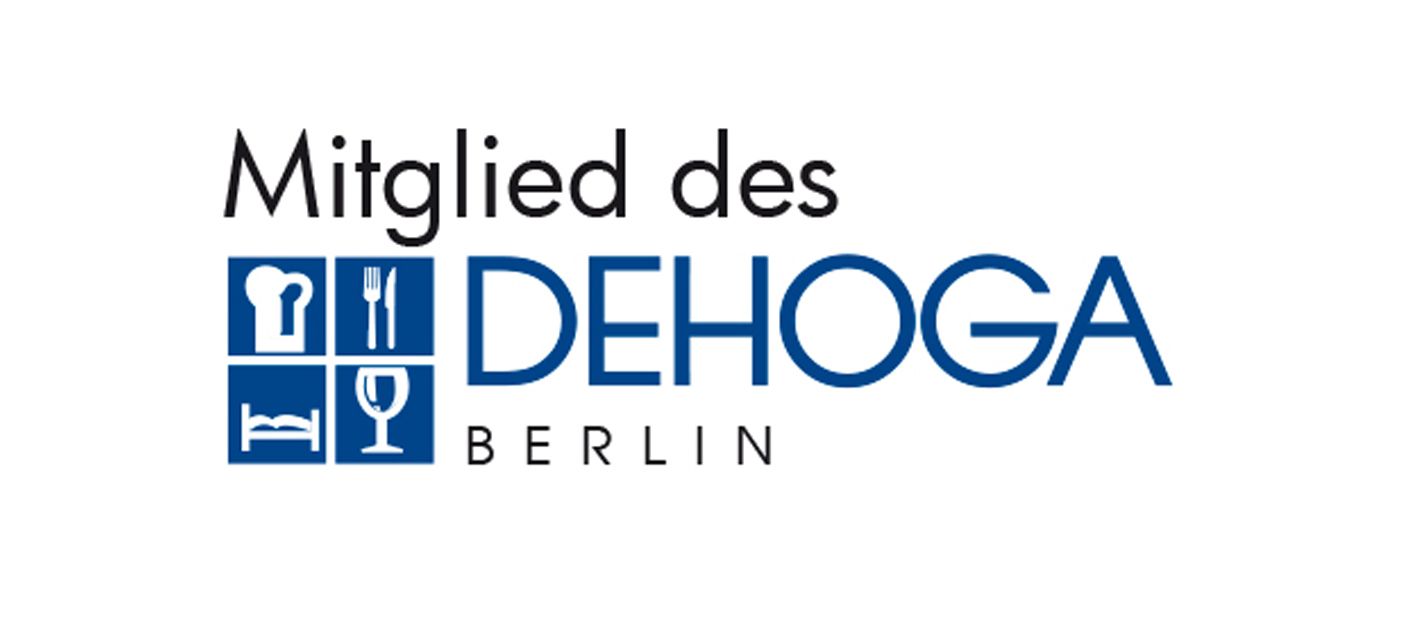 Logo for DEHOGA Berlin, blue square with hospitality symbols, text