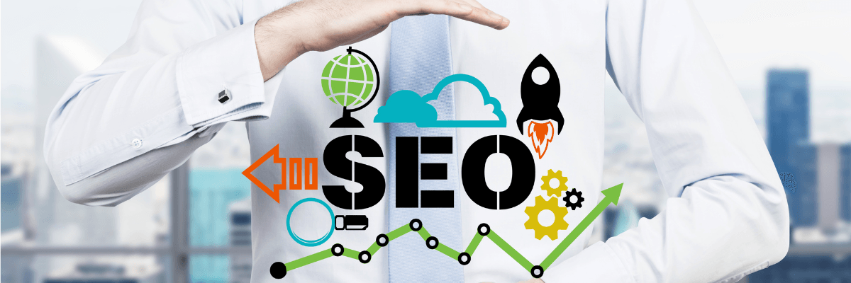 A man in a suit and tie is holding a sign that says seo.