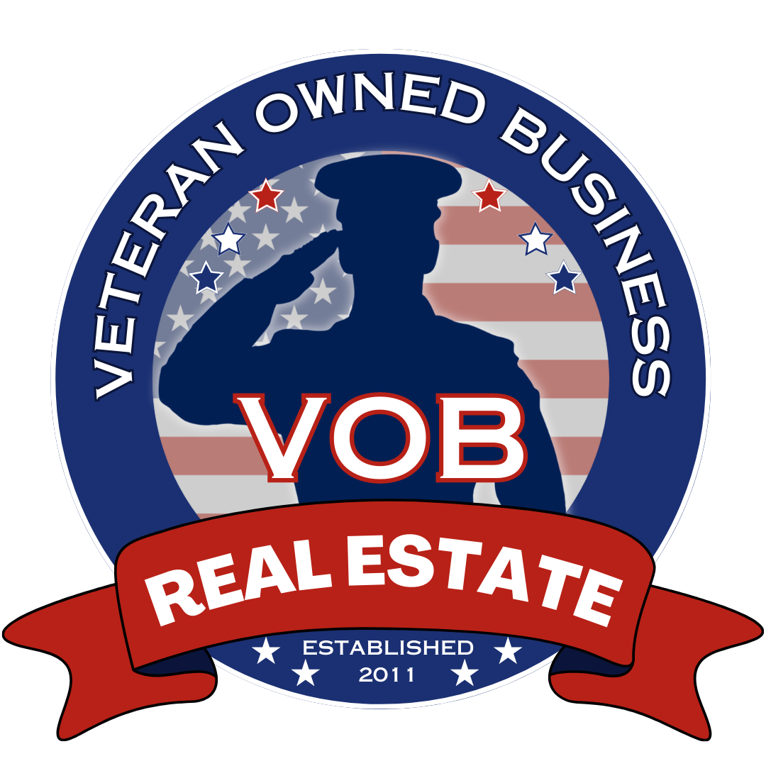 Veteran Owned Business VOB Real Estate Soldier Silhouette  over American flag background