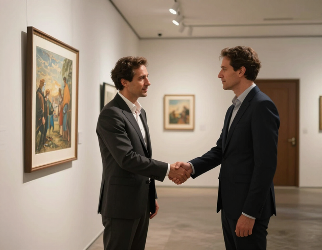 Confidential private art sale handshake