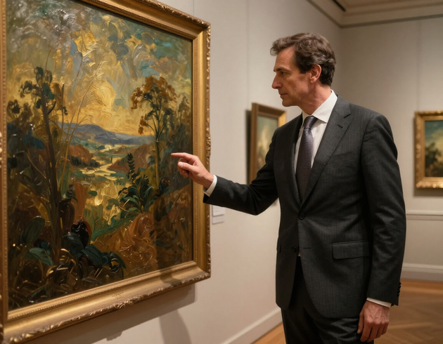 Private art broker examining a painting