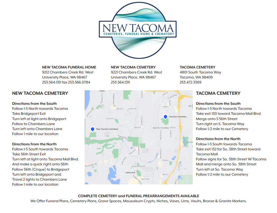 New Tacoma Community Center flyer with map and event details on a white background
