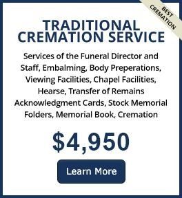 Traditional cremation service ad with $4,950 price and Learn More button
