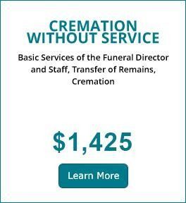 Cremation without service ad with basic services and transfer of remains, priced at $1,425