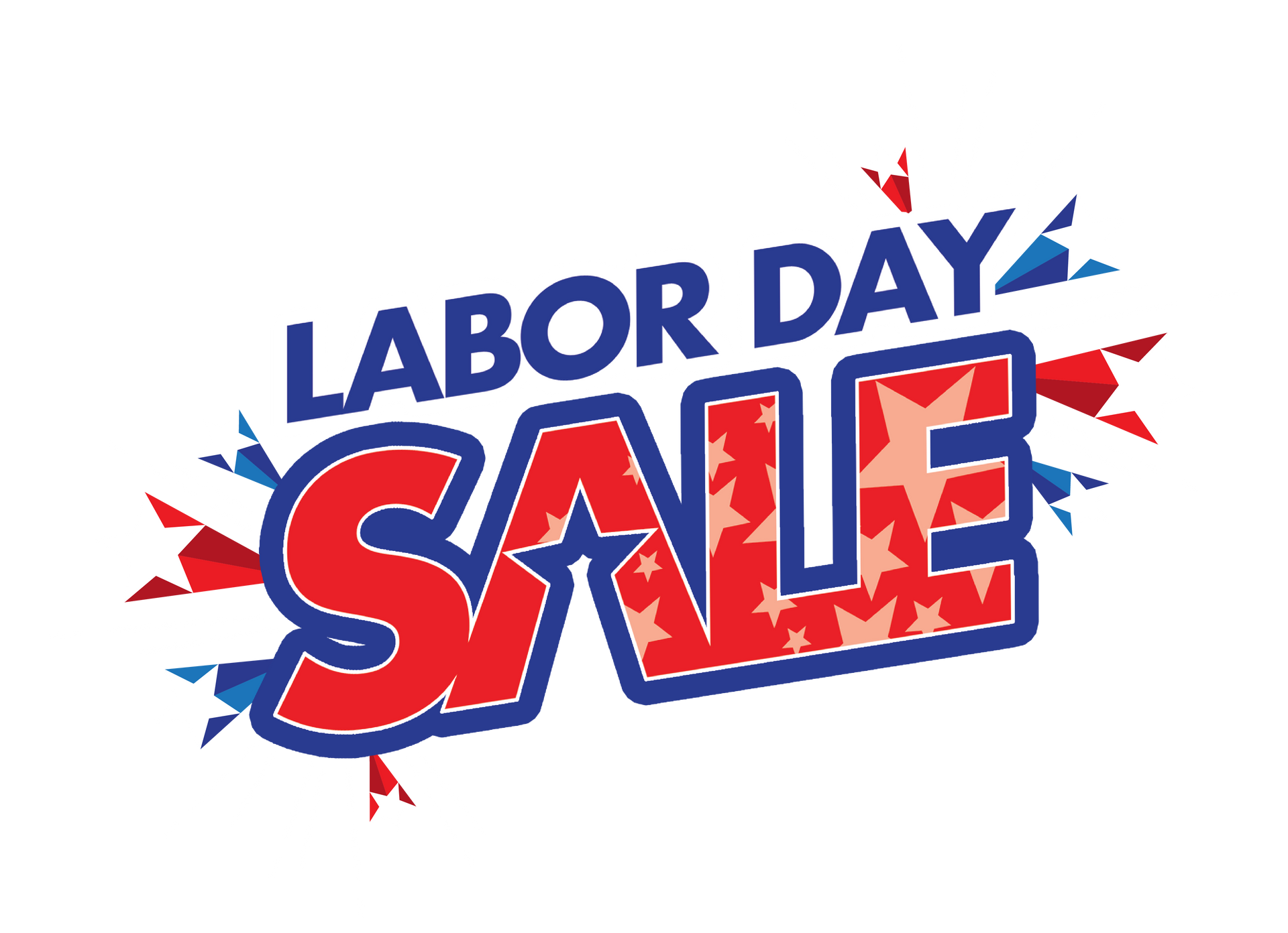 Labor Day Sale banner with bold red and blue text