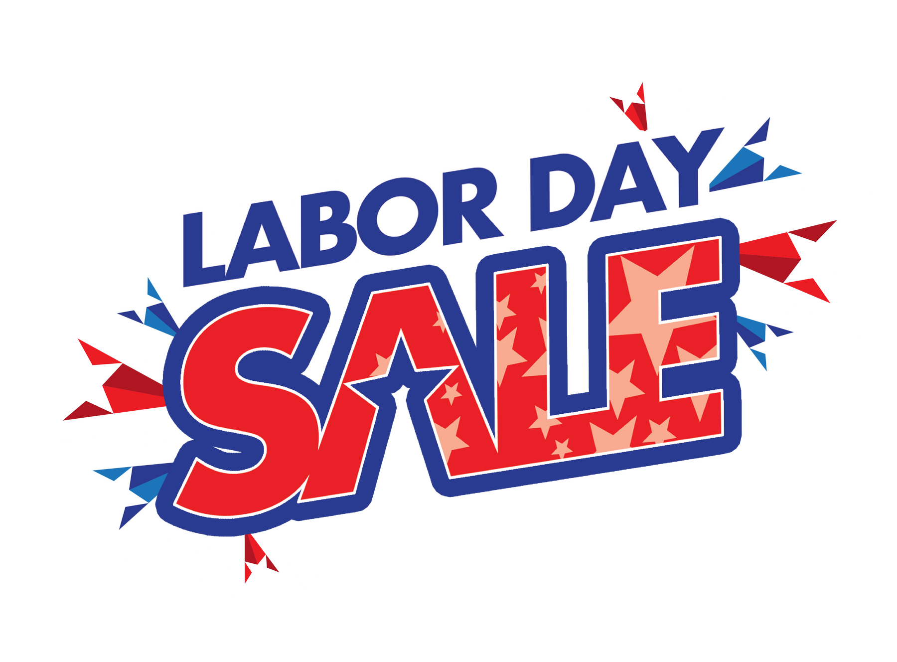 Labor Day Sale banner with bold red and blue text
