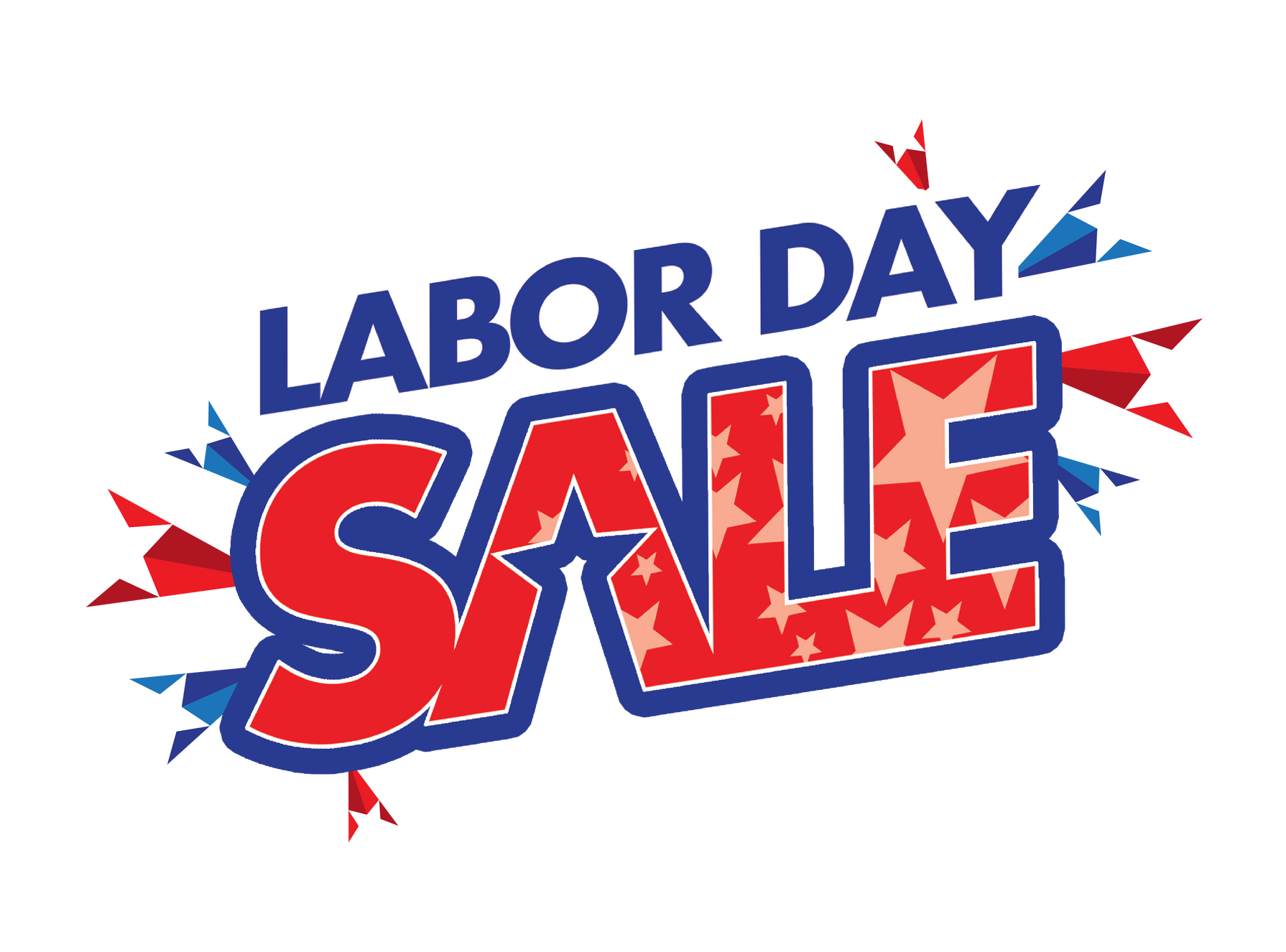 Labor Day Sale banner with bold red and blue text