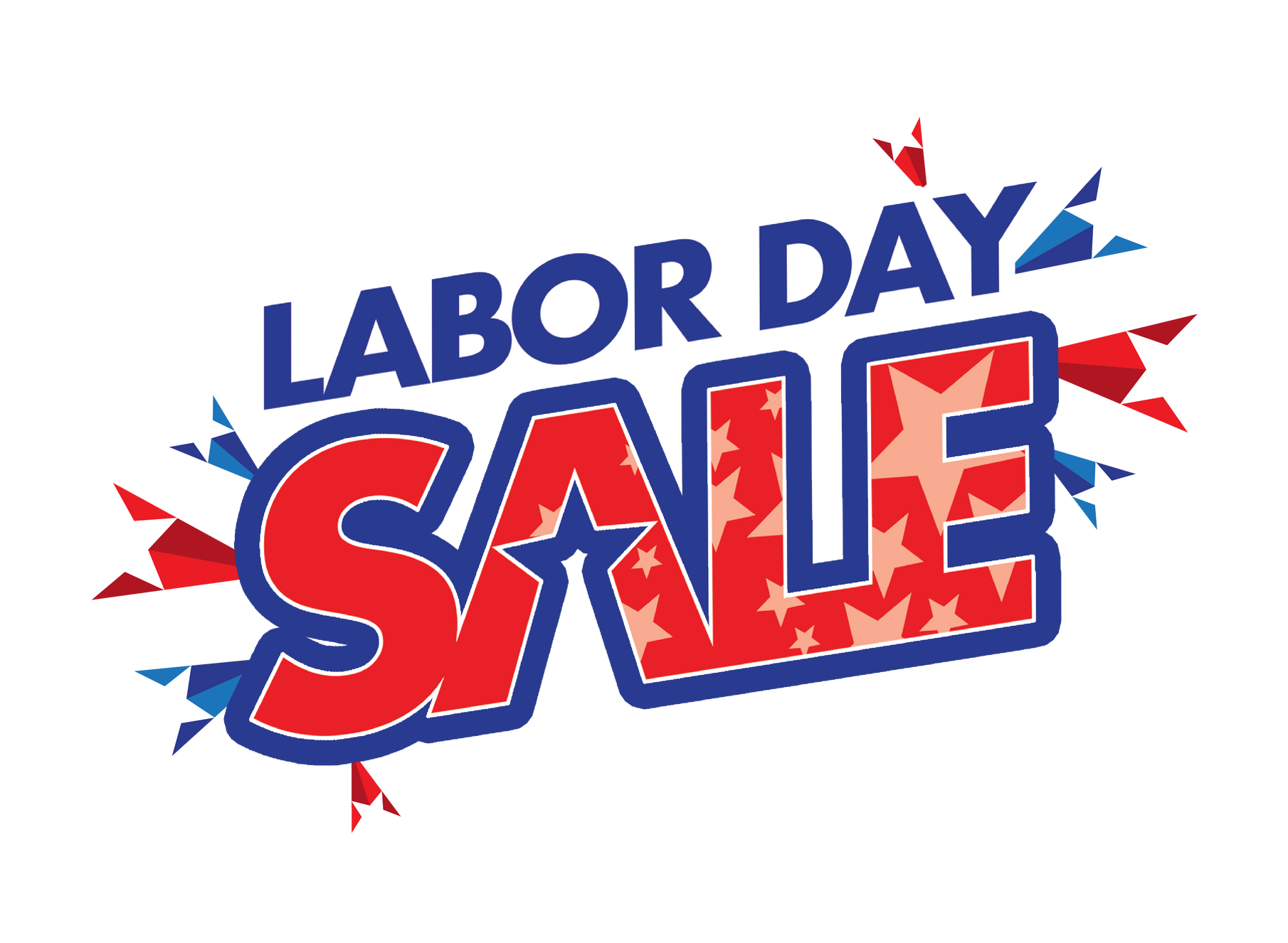 Labor Day Sale banner with bold red and blue text
