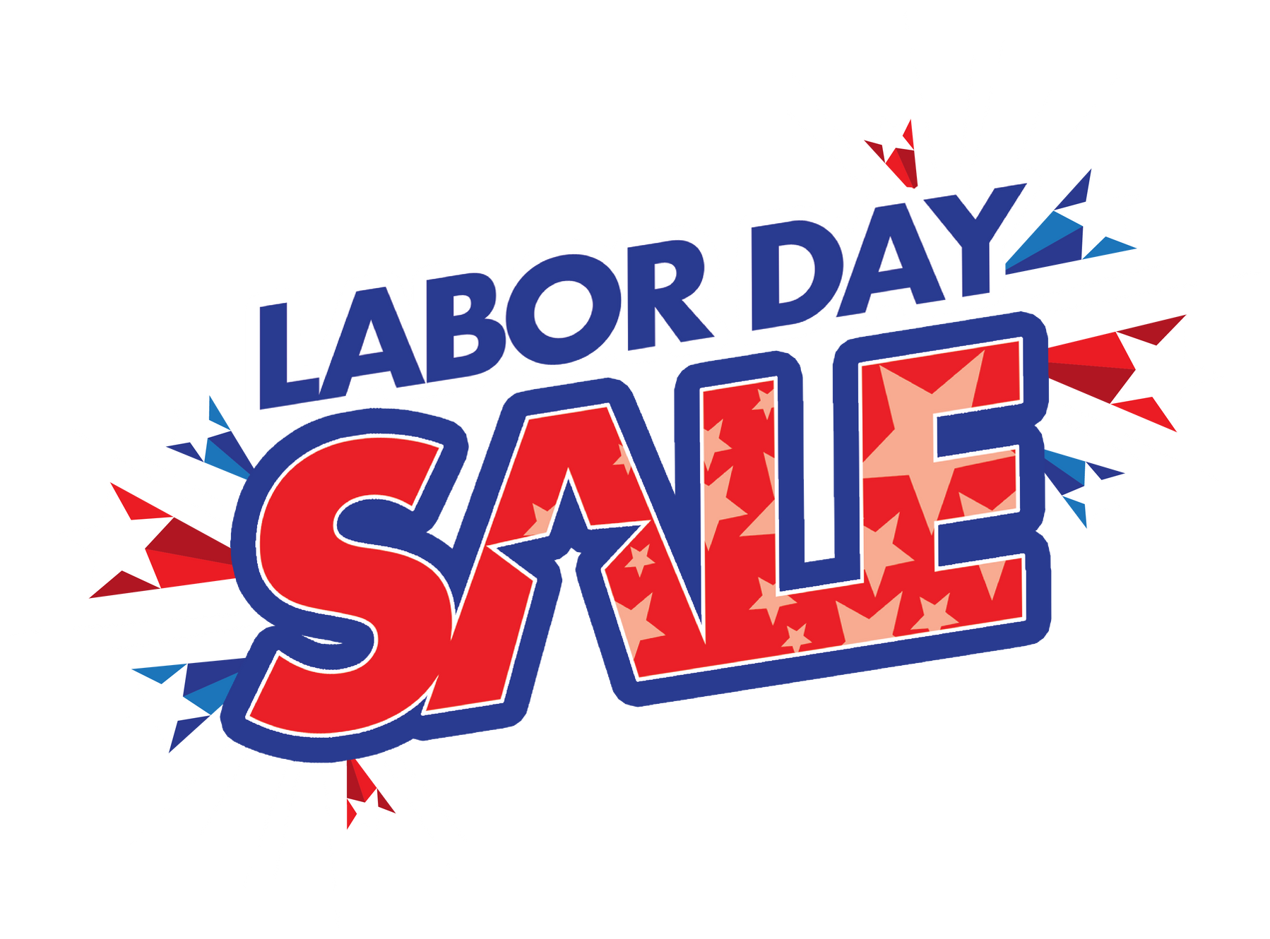 Labor Day Sale banner with bold red and blue text