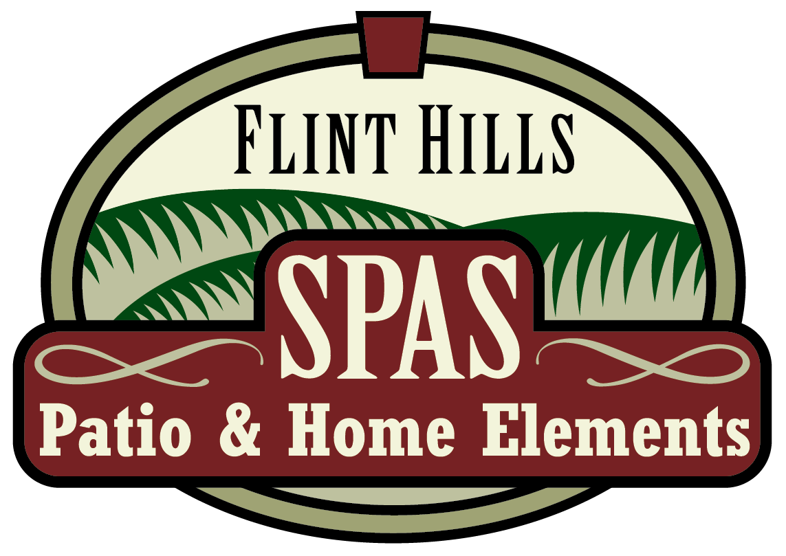 Flint Hills Spas Patio & Home Elements logo in green, burgundy, and cream