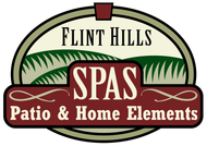Flint Hills Spas Patio & Home Elements logo in green, burgundy, and cream