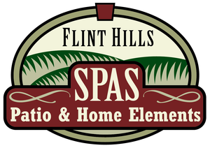 Flint Hills Spas Patio & Home Elements logo in green, burgundy, and cream
